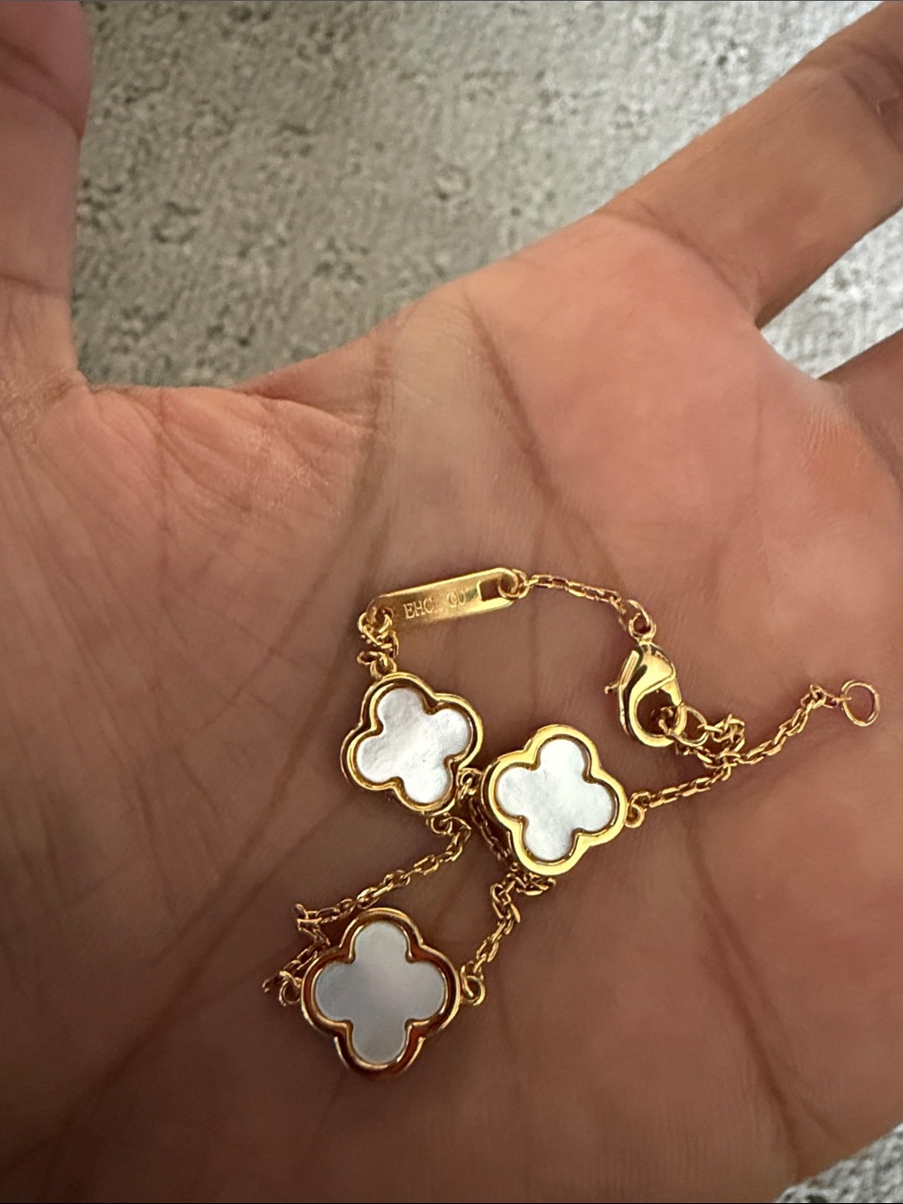 Gold Clover Motif Bracelet with White Accents - Picture 4 of 4